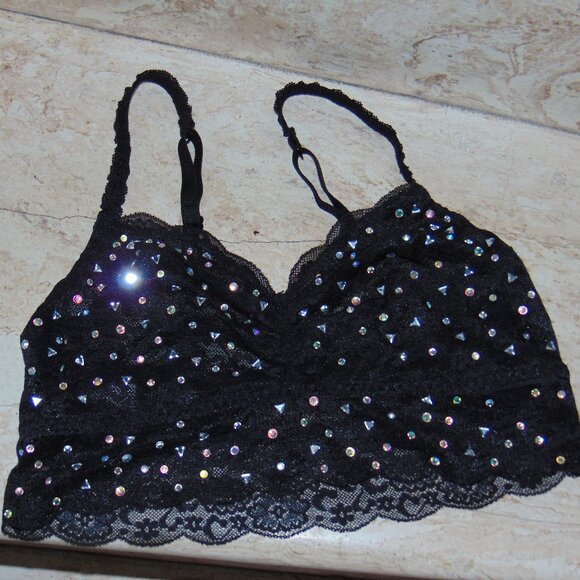 Victorias Secret Pink Bling Stone Embellished Ruched Lace Unlined Bralette Bra - Picture 1 of 9